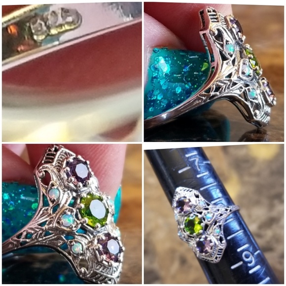 Genuine 3ct Amethyst and Peridot Ring Size 8 - Picture 6 of 6